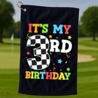 ItS My 3rd Birthday Boy 3 Two Racing Car Flag Race Car Golf Towel thumb 1
