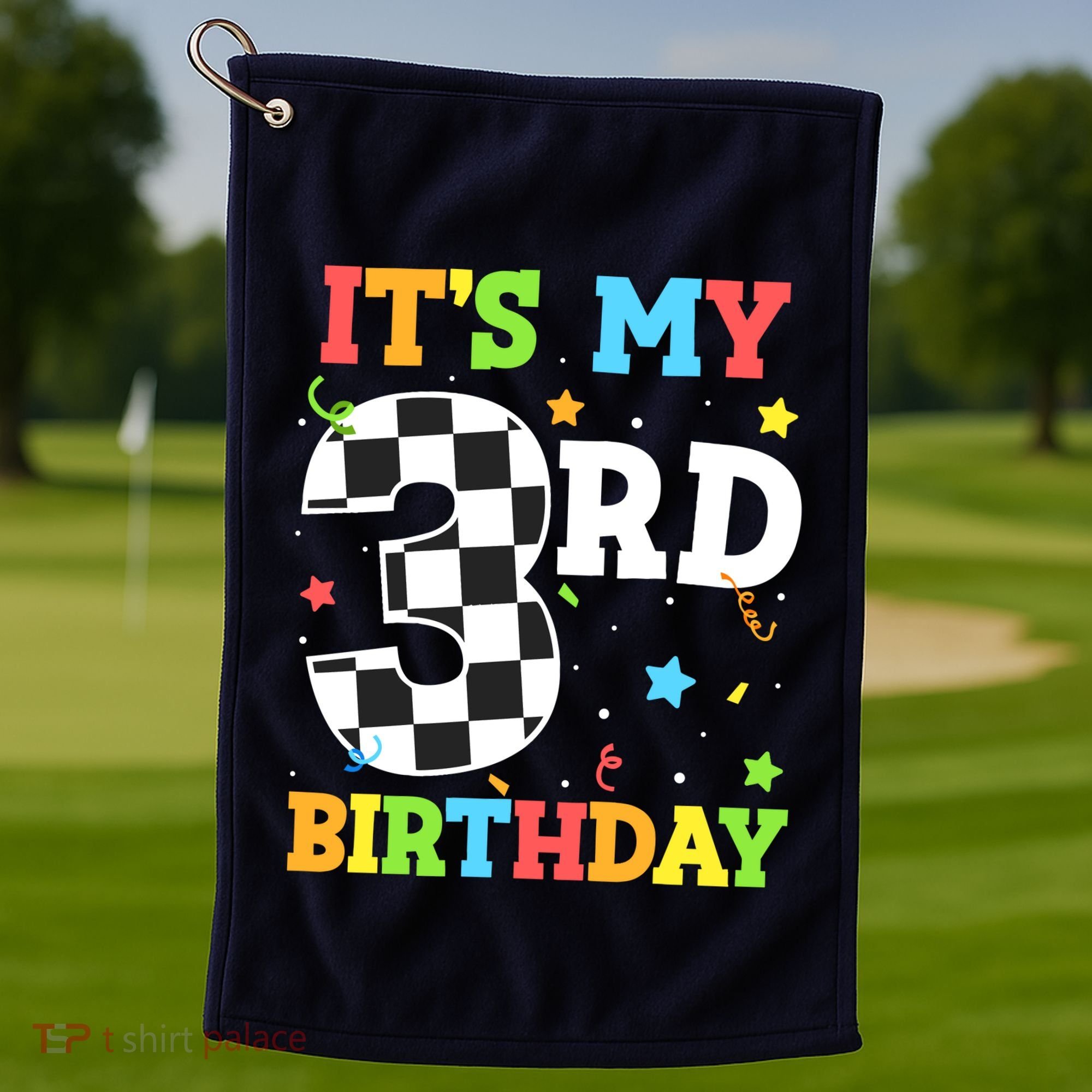 ItS My 3rd Birthday Boy 3 Two Racing Car Flag Race Car Golf Towel