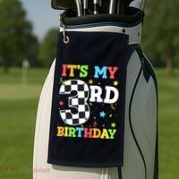 ItS My 3rd Birthday Boy 3 Two Racing Car Flag Race Car Golf Towel thumb 2