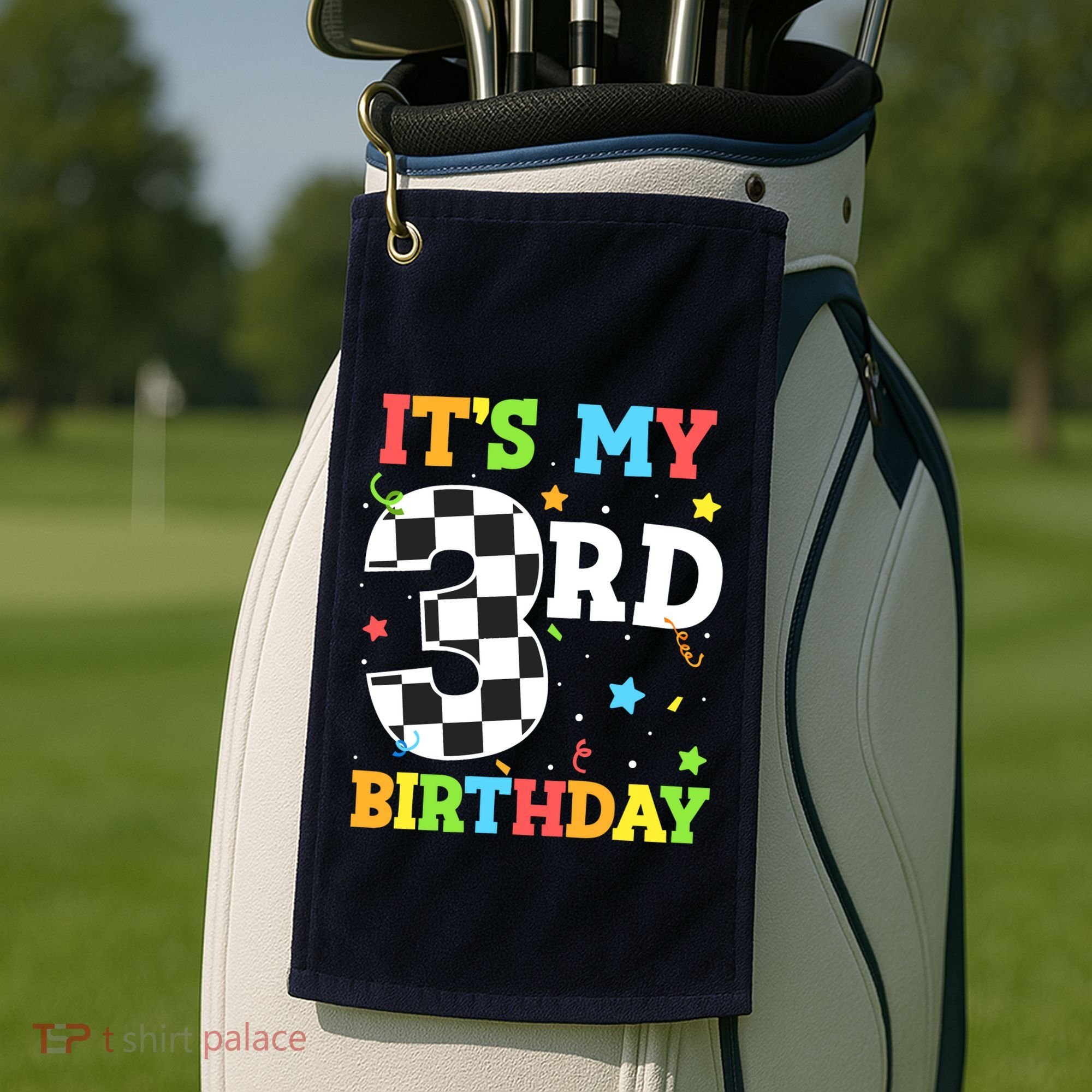 ItS My 3rd Birthday Boy 3 Two Racing Car Flag Race Car Golf Towel