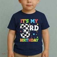 ItS My 3rd Birthday Boy 3 Two Racing Car Flag Race Car Toddler T-Shirt thumb 2