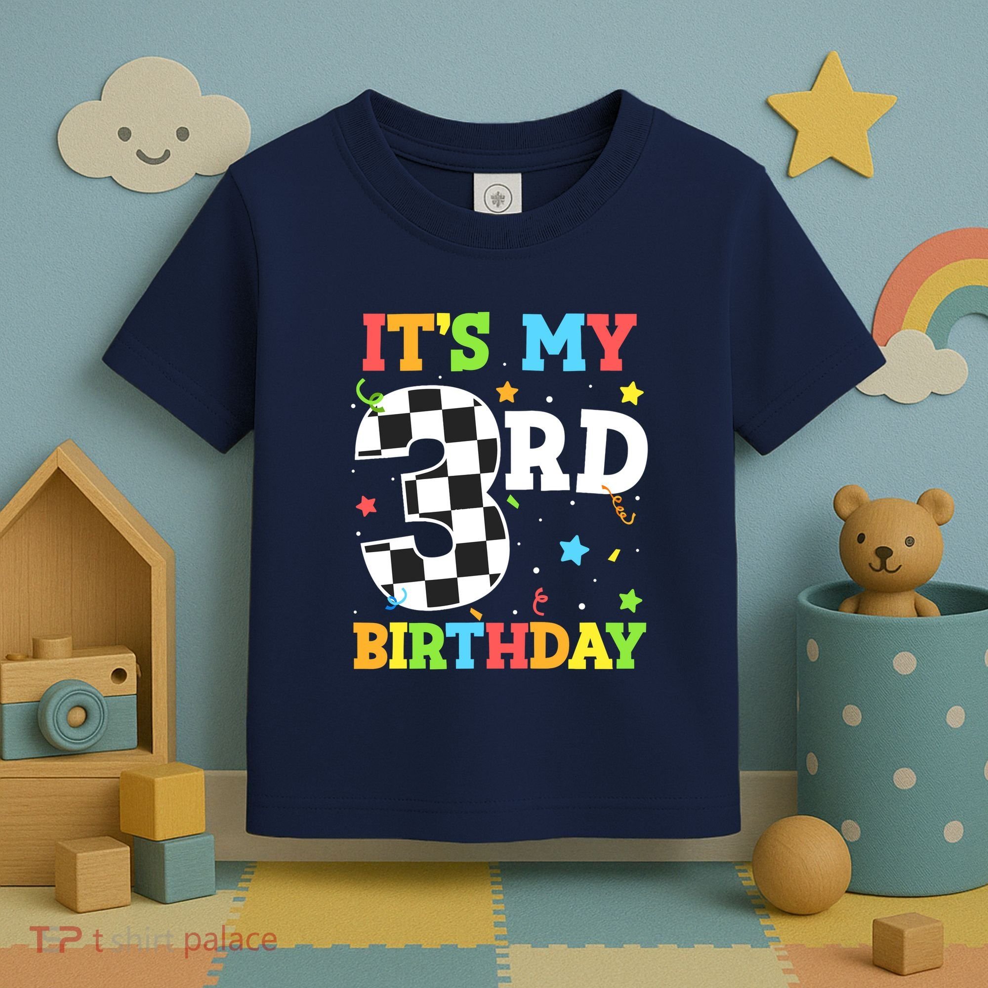 ItS My 3rd Birthday Boy 3 Two Racing Car Flag Race Car Toddler T-Shirt