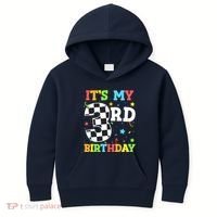 ItS My 3rd Birthday Boy 3 Two Racing Car Flag Race Car Kids Hoodie thumb 0