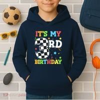 ItS My 3rd Birthday Boy 3 Two Racing Car Flag Race Car Kids Hoodie thumb 2