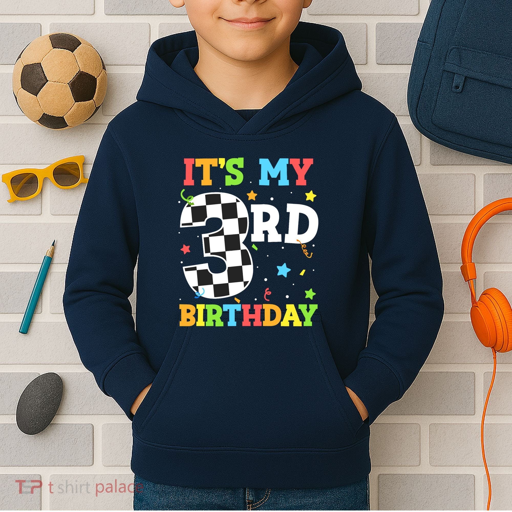 ItS My 3rd Birthday Boy 3 Two Racing Car Flag Race Car Kids Hoodie