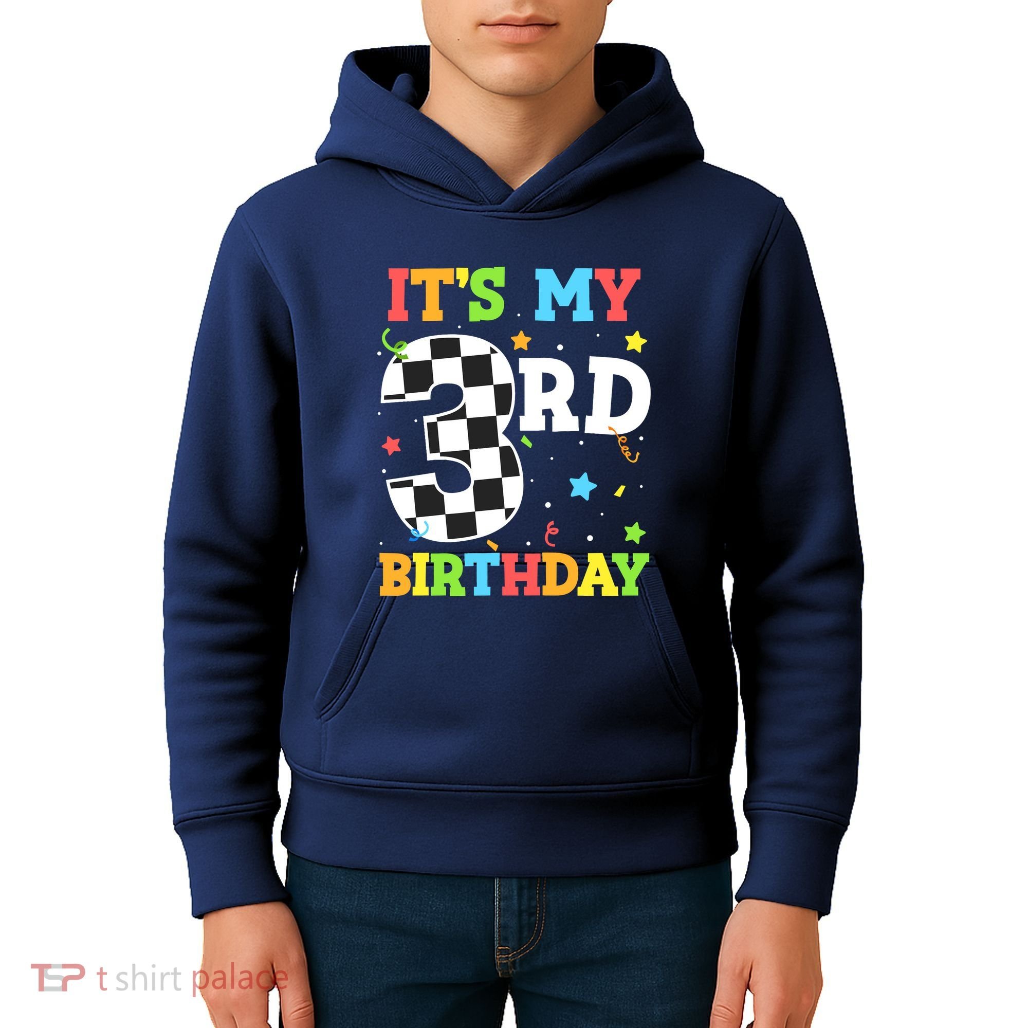 ItS My 3rd Birthday Boy 3 Two Racing Car Flag Race Car Kids Hoodie