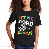 ItS My 3rd Birthday Boy 3 Two Racing Car Flag Race Car Kids T-Shirt thumb 2