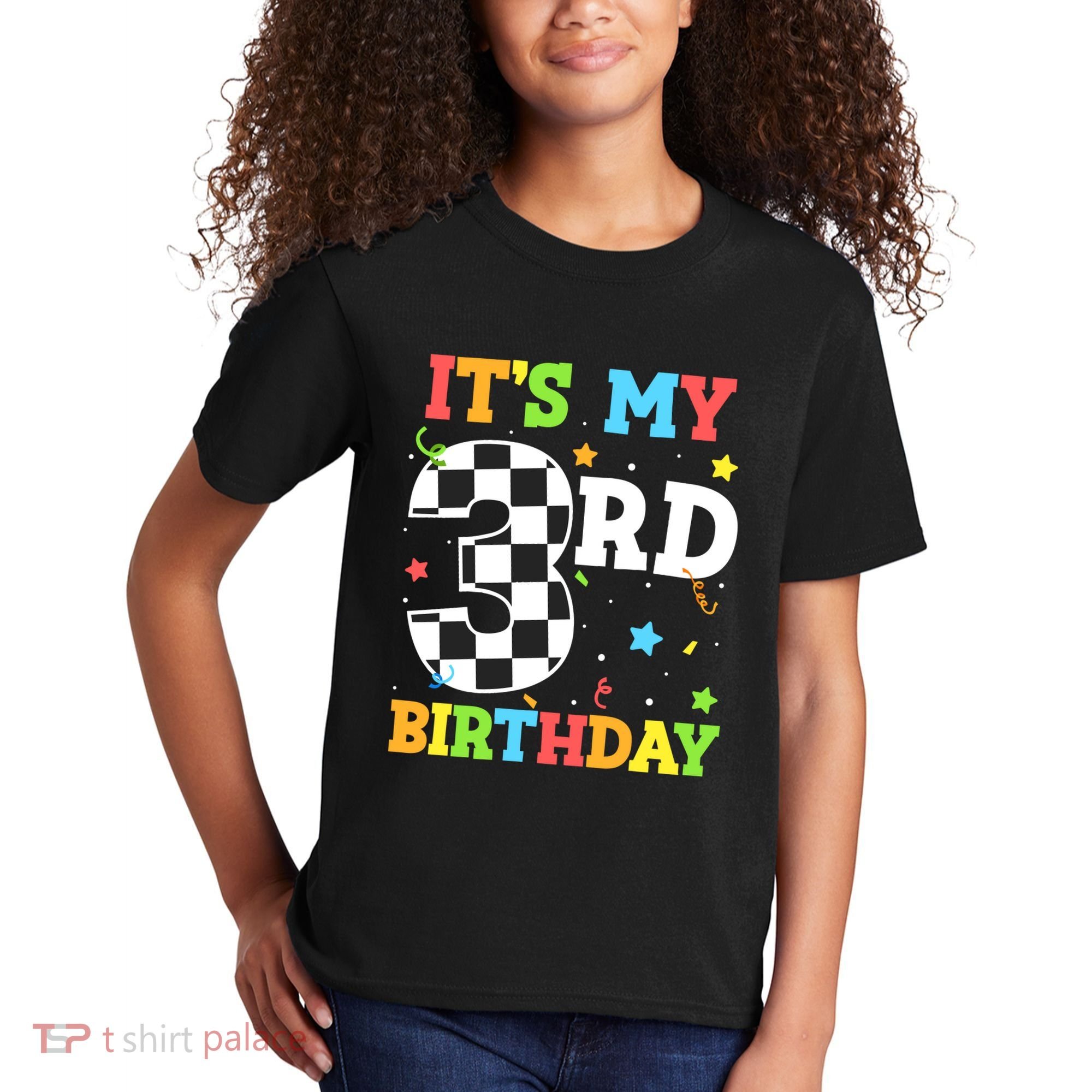 ItS My 3rd Birthday Boy 3 Two Racing Car Flag Race Car Kids T-Shirt