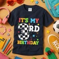 ItS My 3rd Birthday Boy 3 Two Racing Car Flag Race Car Kids T-Shirt thumb 3
