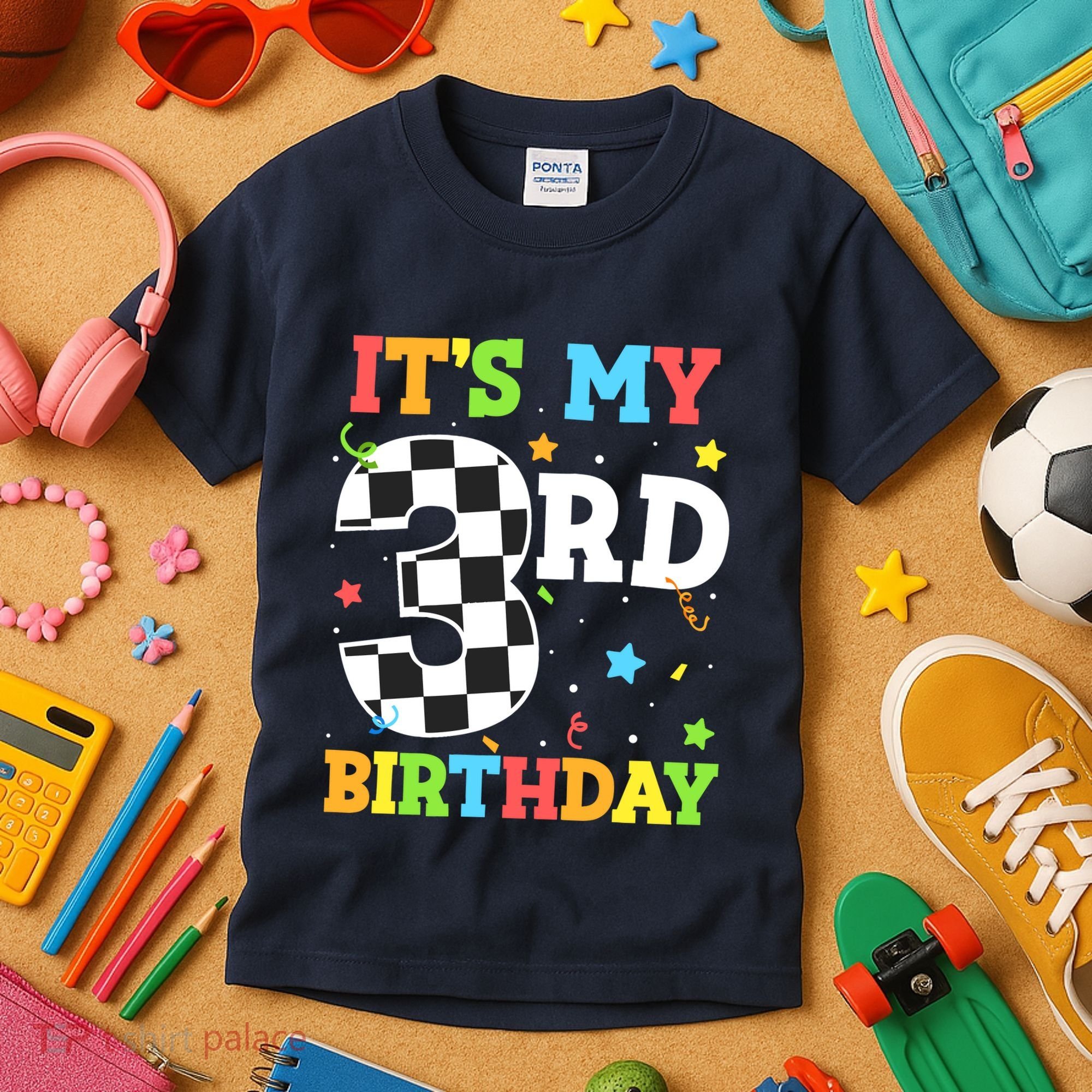 ItS My 3rd Birthday Boy 3 Two Racing Car Flag Race Car Kids T-Shirt