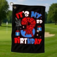 It'S My 3rd Birthday Spider Theme Party Boy Birthday Present Golf Towel thumb 1