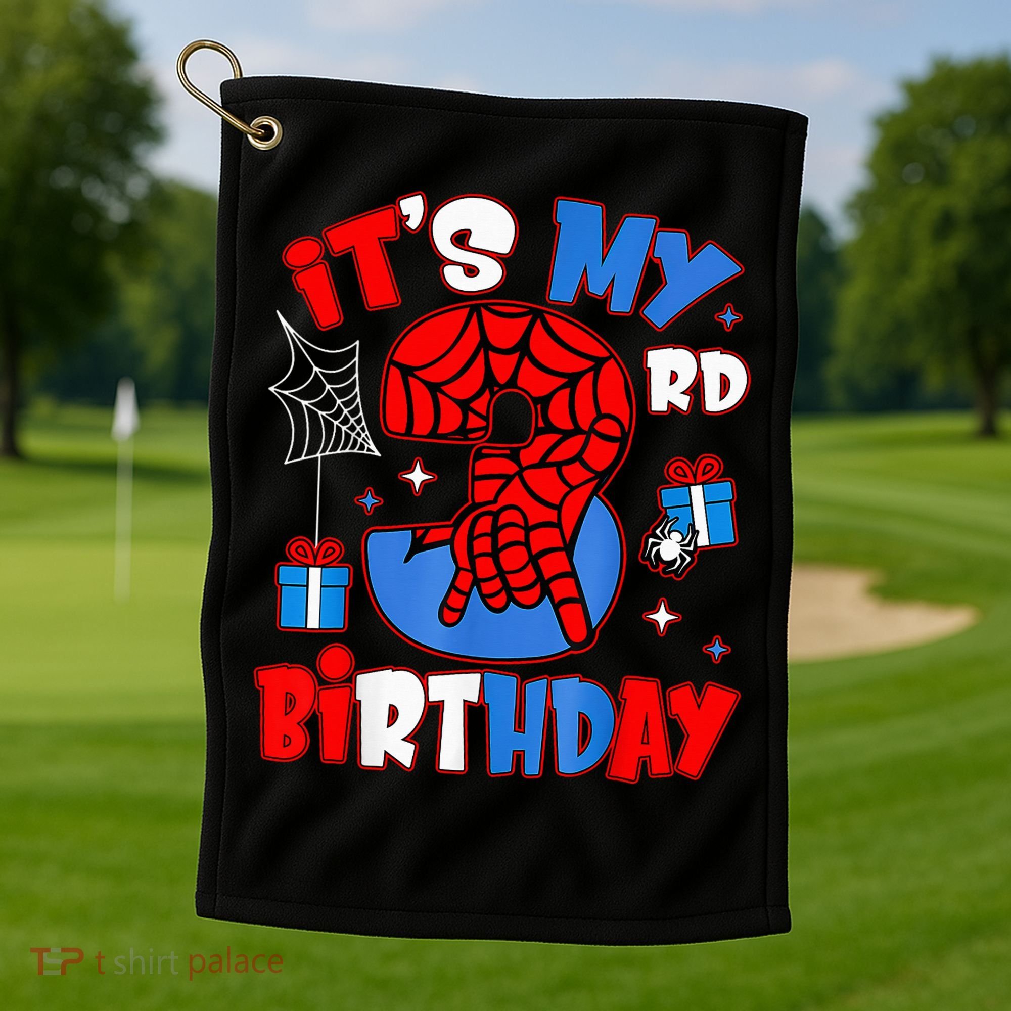 It'S My 3rd Birthday Spider Theme Party Boy Birthday Present Golf Towel