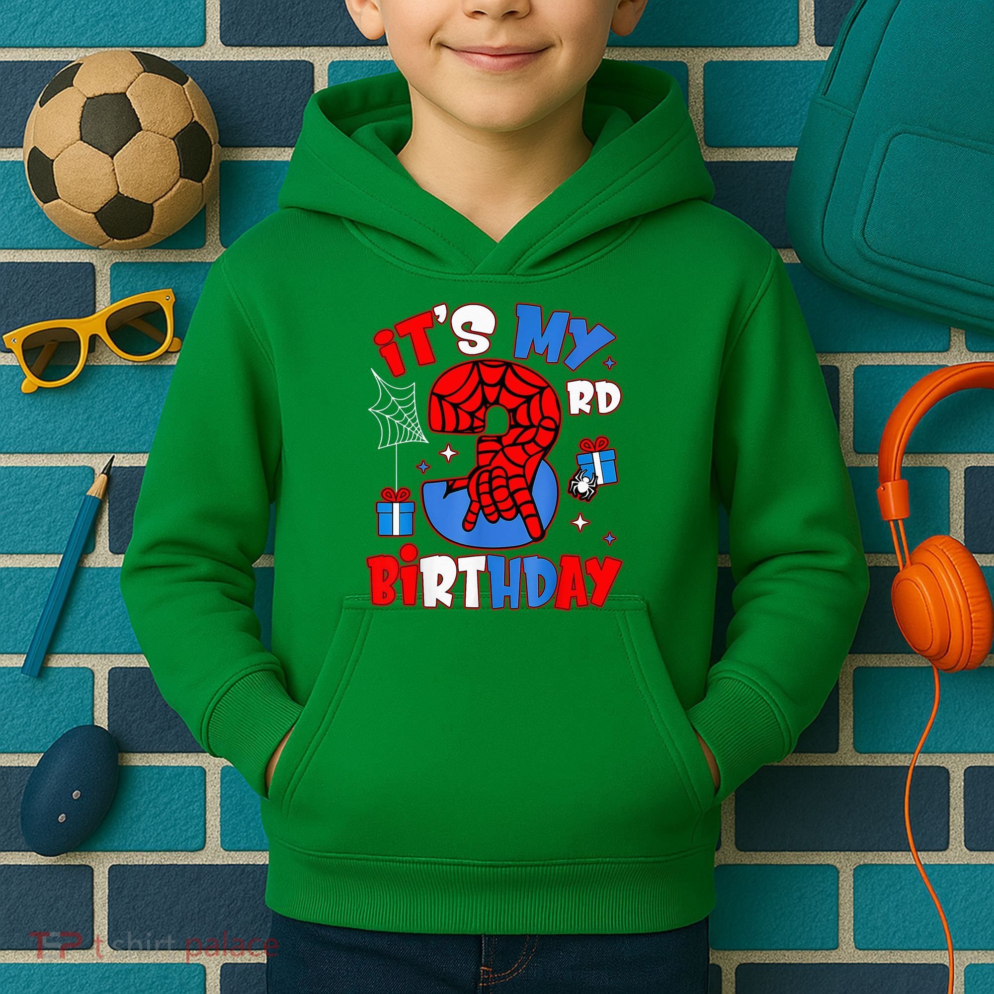 It'S My 3rd Birthday Spider Theme Party Boy Birthday Present Kids Hoodie