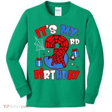 It'S My 3rd Birthday Spider Theme Party Boy Birthday Present Kids Long Sleeve Shirt