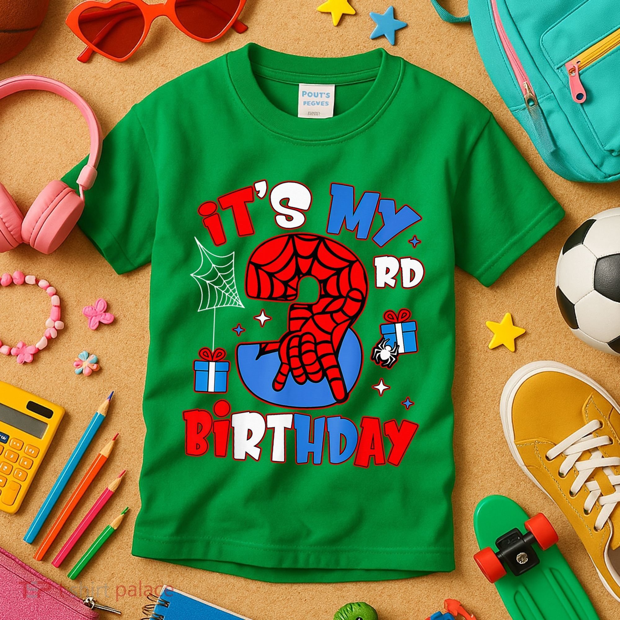 It'S My 3rd Birthday Spider Theme Party Boy Birthday Present Kids T-Shirt