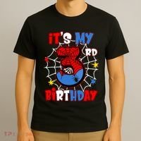 ItS My 3rd Birthday Spider Theme Party 3 Years Old T-Shirt thumb 3