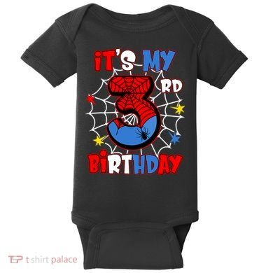ItS My 3rd Birthday Spider Theme Party 3 Years Old Baby Bodysuit