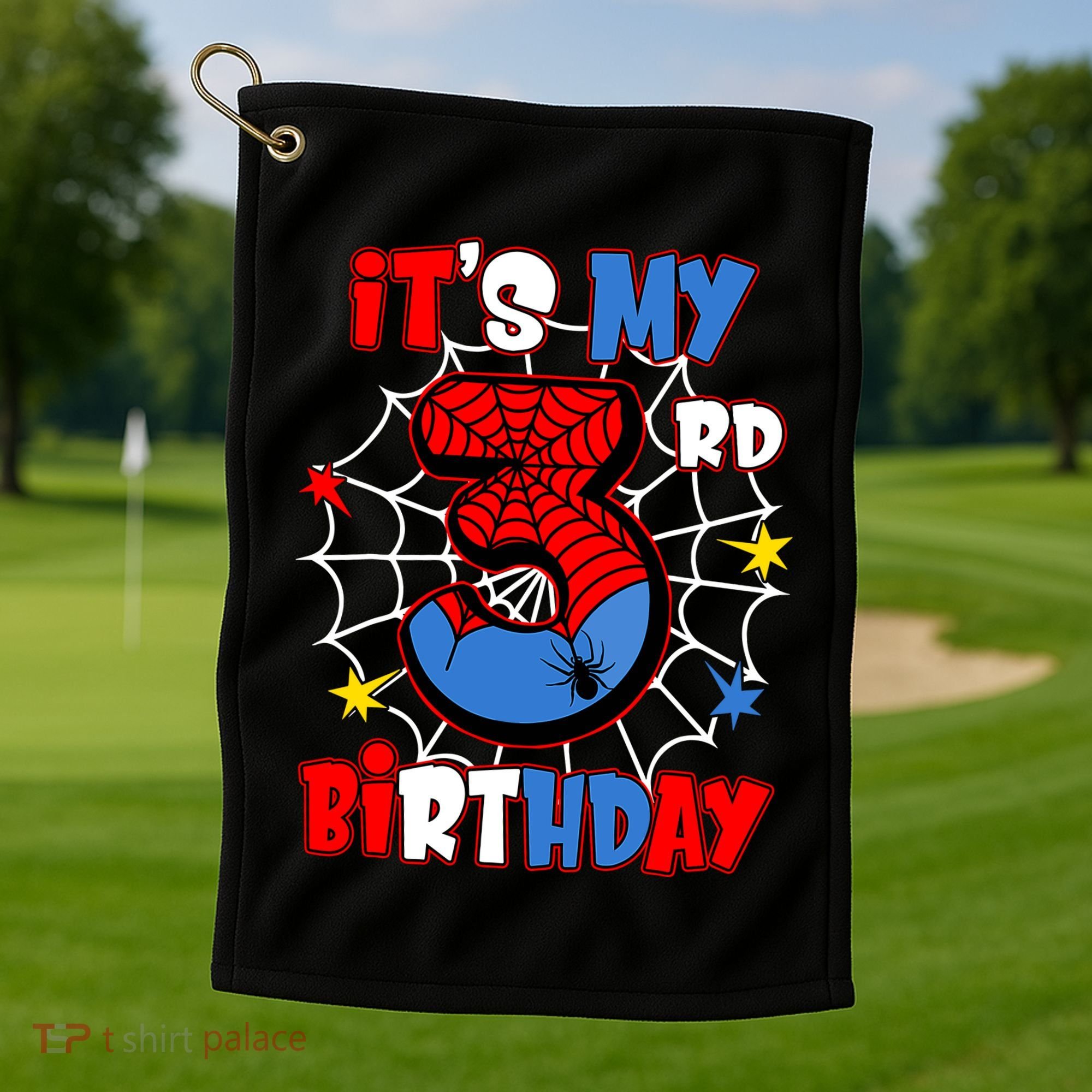 ItS My 3rd Birthday Spider Theme Party 3 Years Old Golf Towel