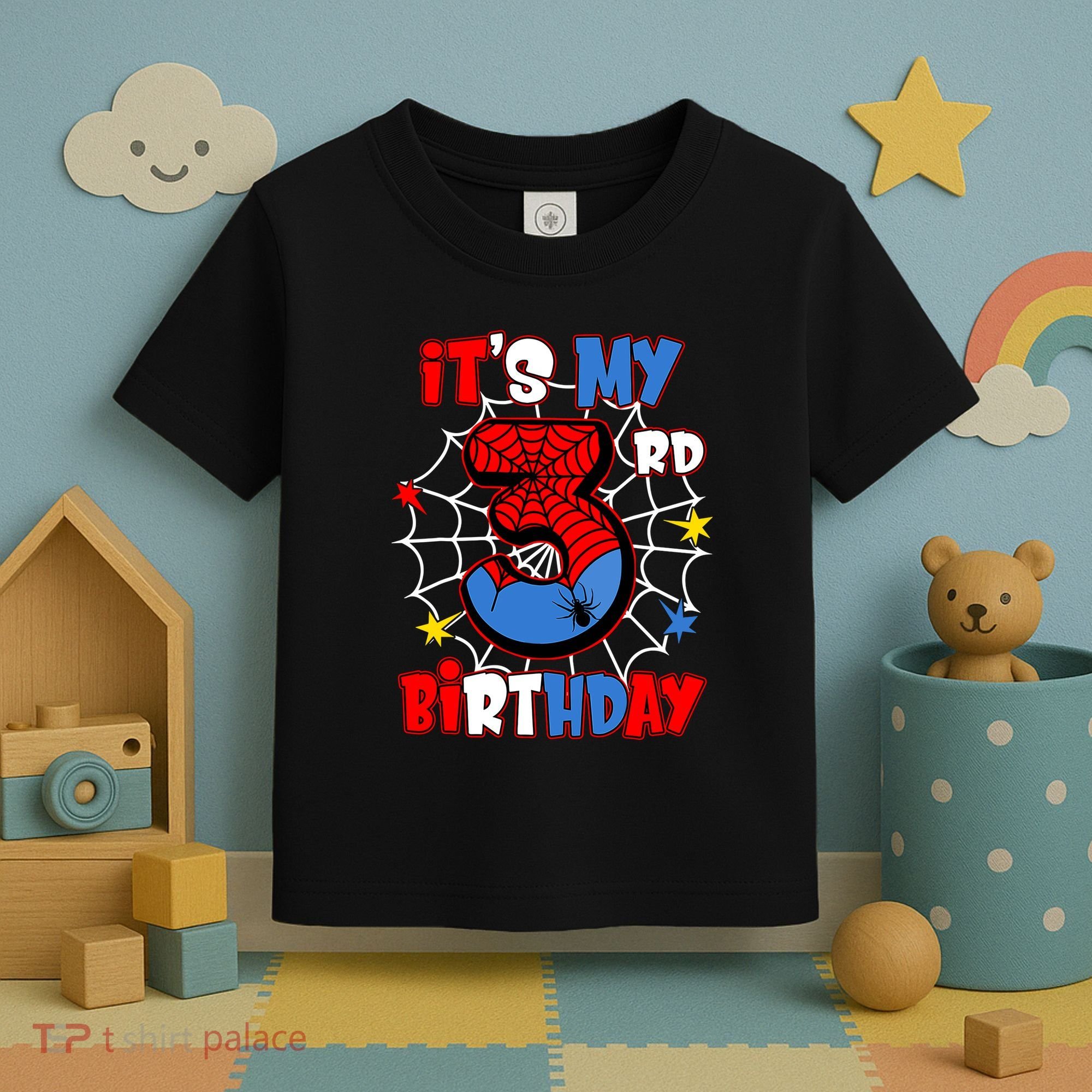 ItS My 3rd Birthday Spider Theme Party 3 Years Old Toddler T-Shirt