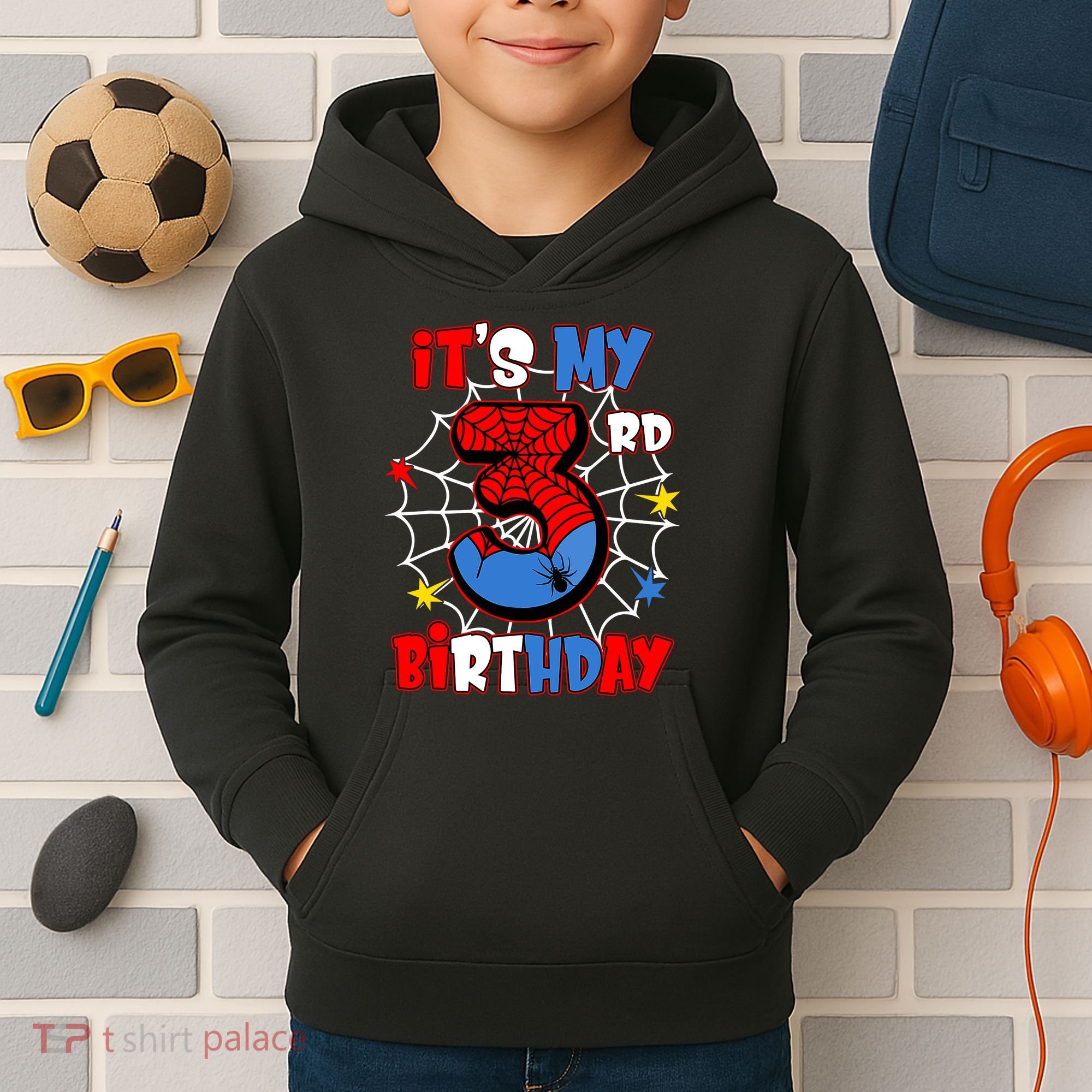 ItS My 3rd Birthday Spider Theme Party 3 Years Old Kids Hoodie