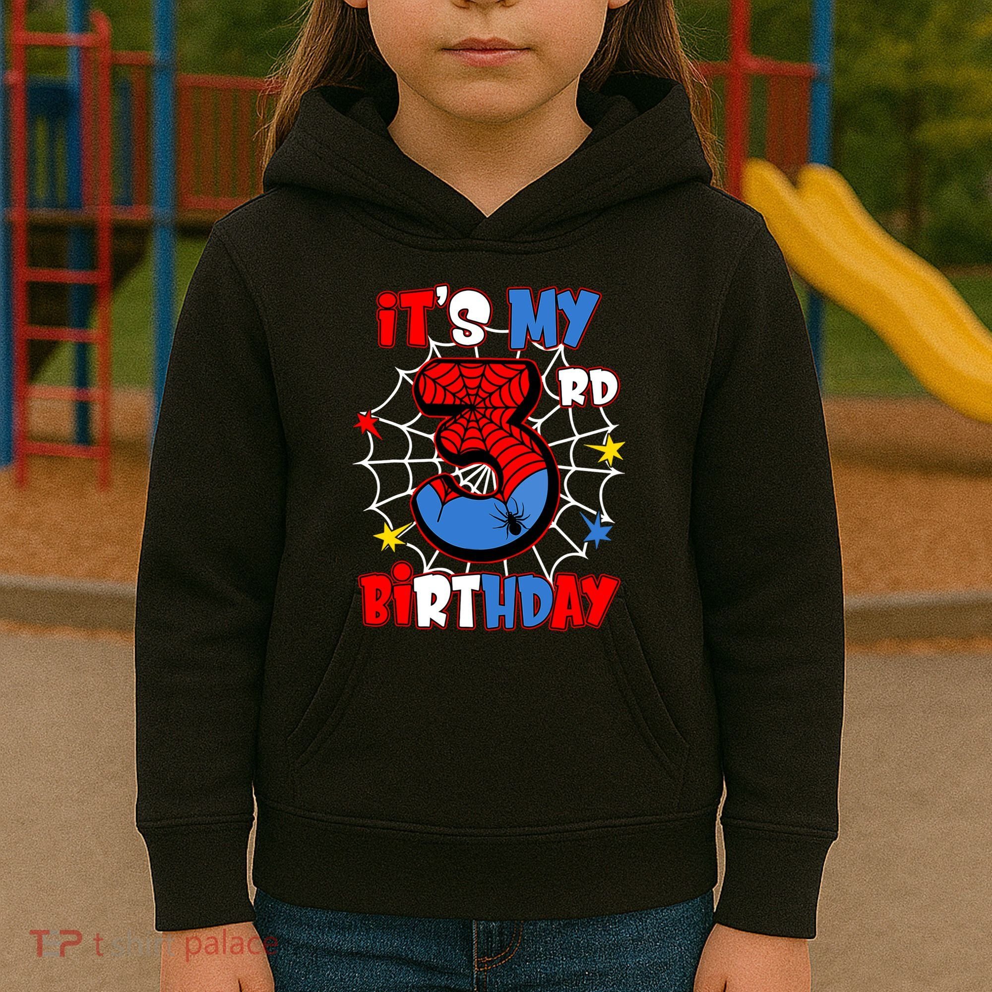 ItS My 3rd Birthday Spider Theme Party 3 Years Old Kids Hoodie