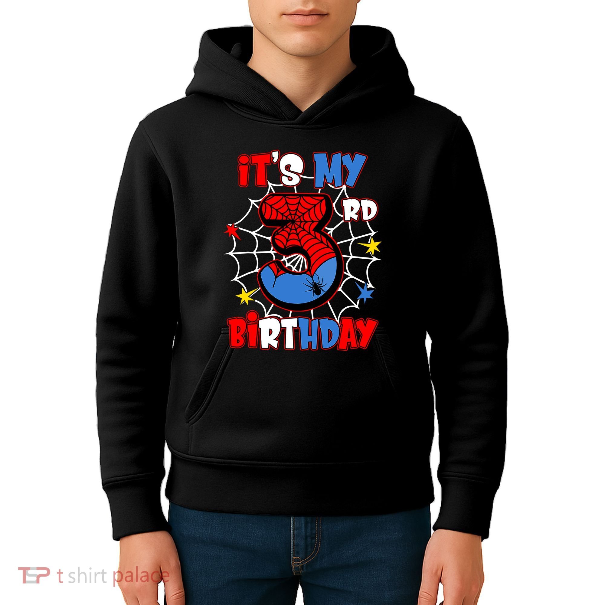 ItS My 3rd Birthday Spider Theme Party 3 Years Old Kids Hoodie