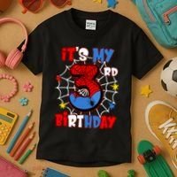 ItS My 3rd Birthday Spider Theme Party 3 Years Old Kids T-Shirt thumb 3