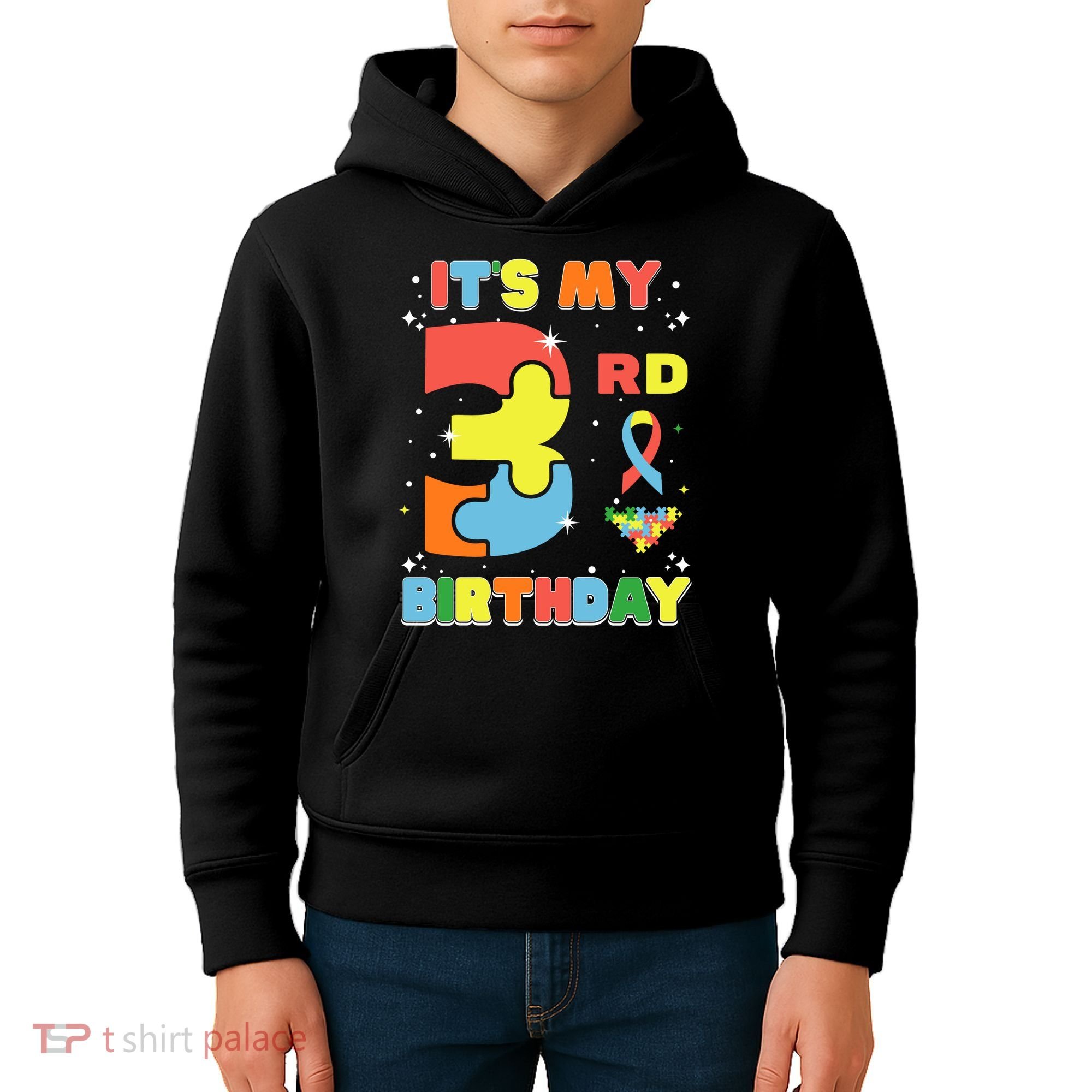 Its My 3rd Birthday Kids Autism 3 Years Old Kids Hoodie