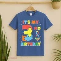 Its My 3rd Birthday Kids Autism 3 Years Old T-Shirt thumb 2