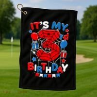 Its My 3rd Birthday Spider Theme Party 3 Year Old Golf Towel thumb 1