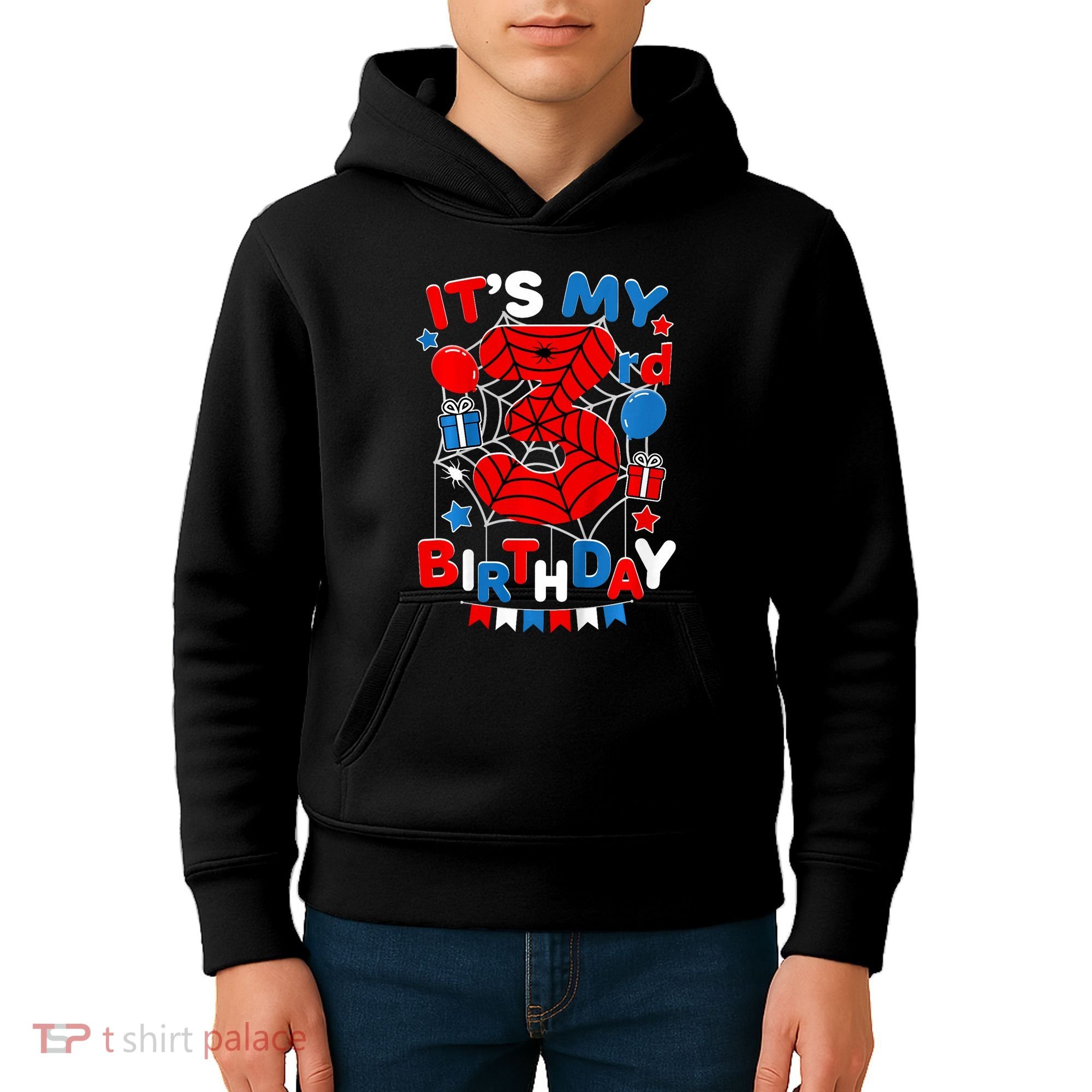 Its My 3rd Birthday Spider Theme Party 3 Year Old Kids Hoodie