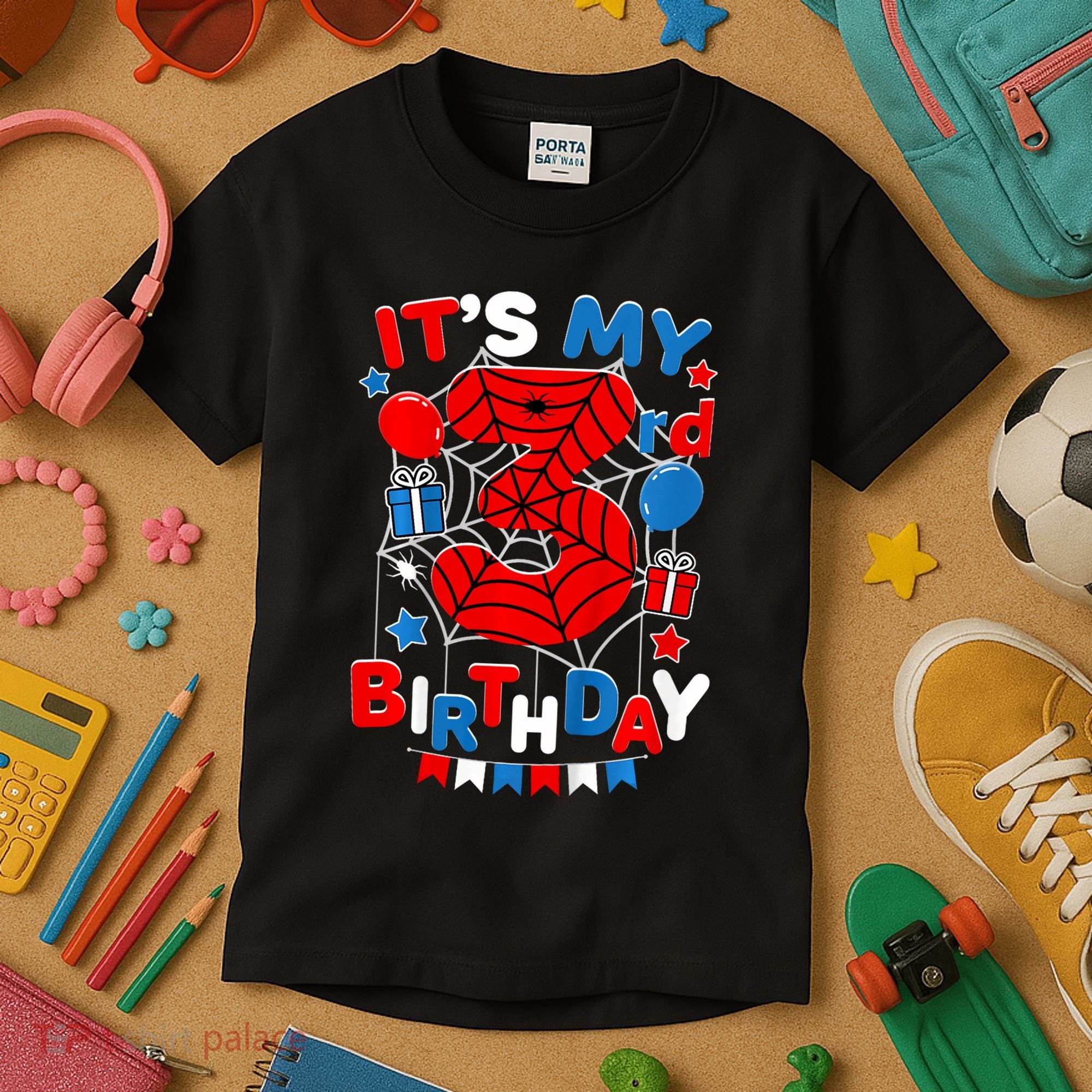 Its My 3rd Birthday Spider Theme Party 3 Year Old Kids T-Shirt
