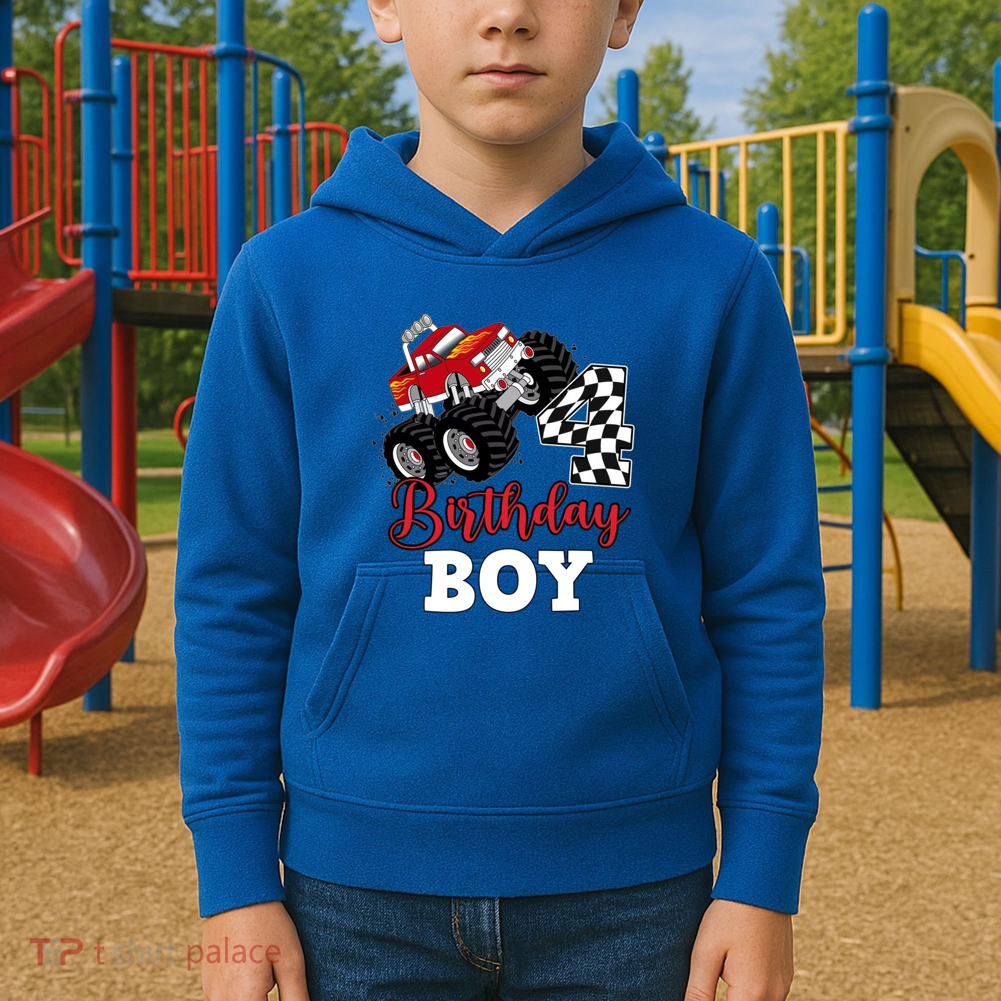 ItS My 4th Birthday Monster Truck Party 4 Year Old Gift Kids Hoodie