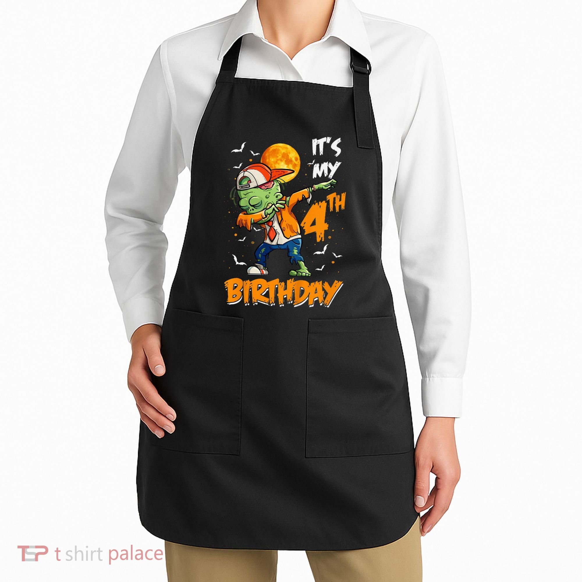 Its My 4th Birthday Dabbing Zombie Halloween Costume Apron