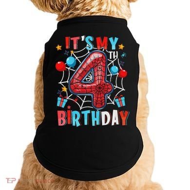 It's My 4th Birthday Spider Web Theme Party 4 Years Old Doggie Tank