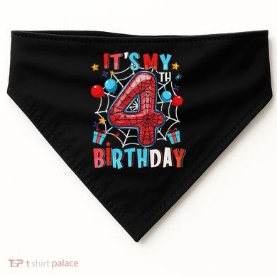 It's My 4th Birthday Spider Web Theme Party 4 Years Old USA-Made Doggie Bandana