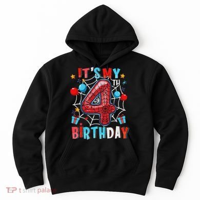 It's My 4th Birthday Spider Web Theme Party 4 Years Old Hoodie