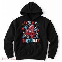 It's My 4th Birthday Spider Web Theme Party 4 Years Old Hoodie thumb 0