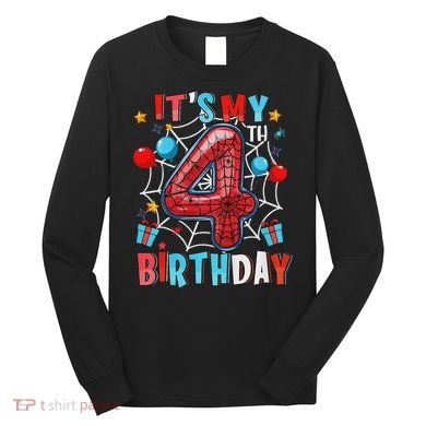 It's My 4th Birthday Spider Web Theme Party 4 Years Old Long Sleeve Shirt