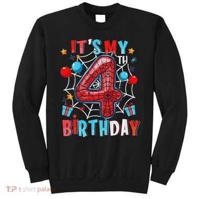 It's My 4th Birthday Spider Web Theme Party 4 Years Old Sweatshirt