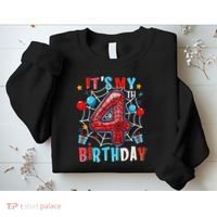 It's My 4th Birthday Spider Web Theme Party 4 Years Old Sweatshirt thumb 2