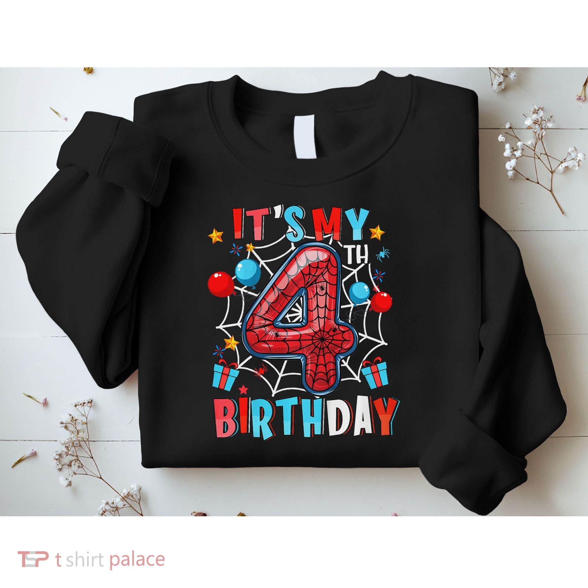 It's My 4th Birthday Spider Web Theme Party 4 Years Old Sweatshirt