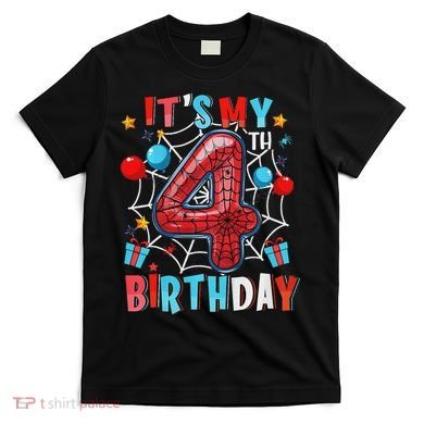 It's My 4th Birthday Spider Web Theme Party 4 Years Old T-Shirt