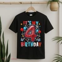 It's My 4th Birthday Spider Web Theme Party 4 Years Old T-Shirt thumb 2
