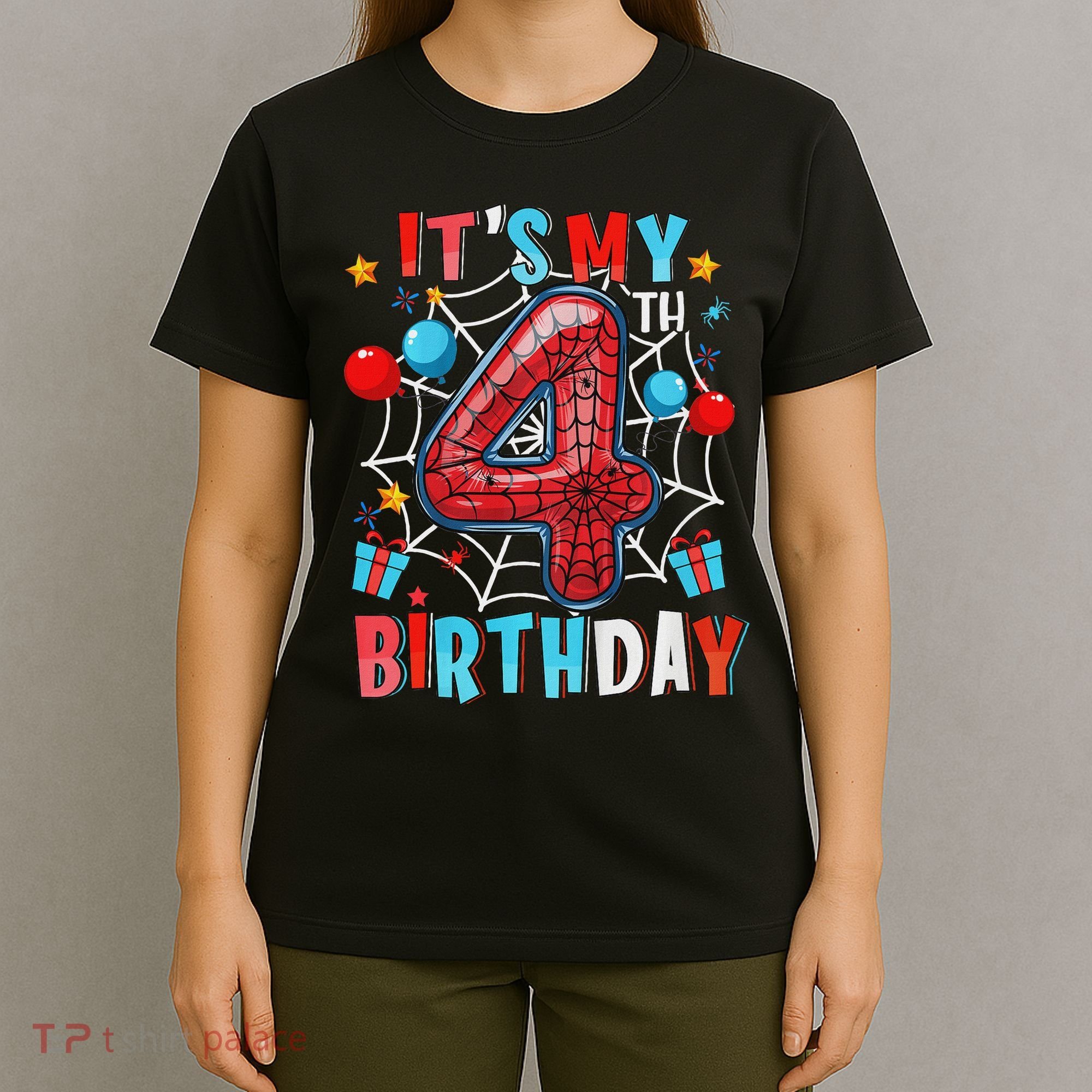 It's My 4th Birthday Spider Web Theme Party 4 Years Old T-Shirt