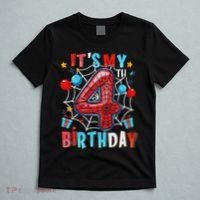 It's My 4th Birthday Spider Web Theme Party 4 Years Old T-Shirt thumb 5