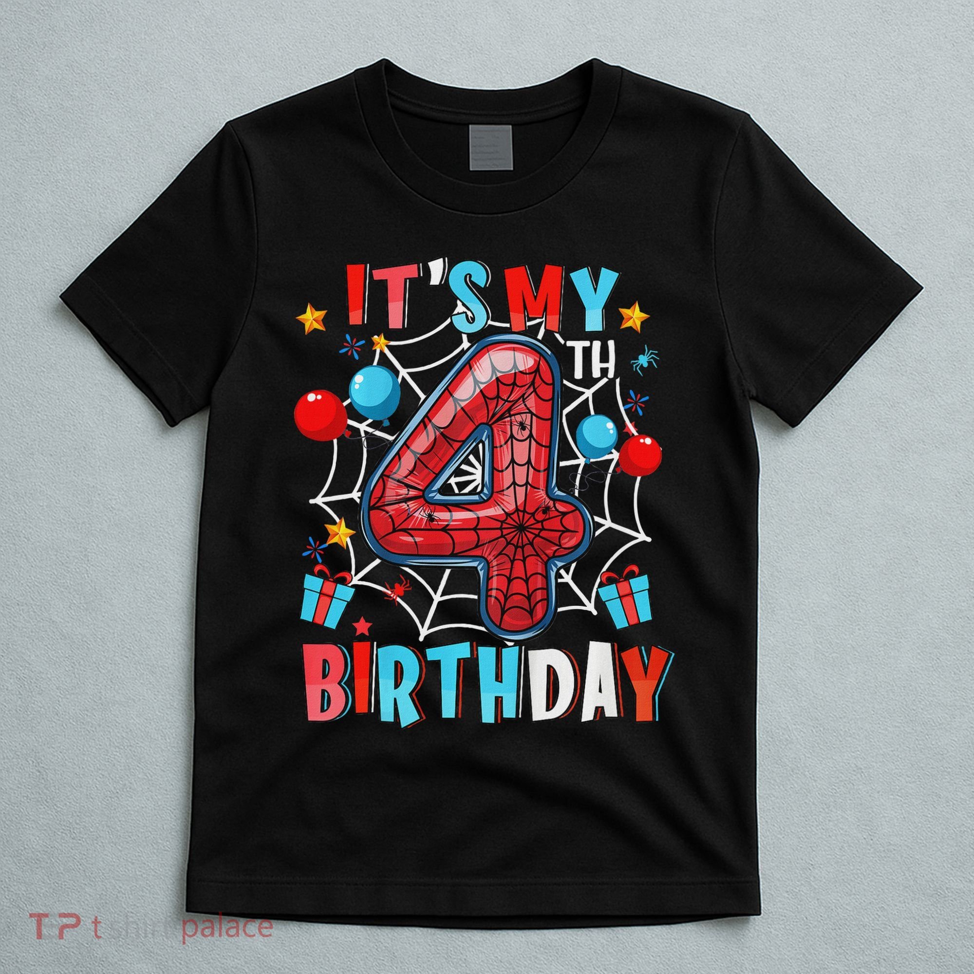 It's My 4th Birthday Spider Web Theme Party 4 Years Old T-Shirt