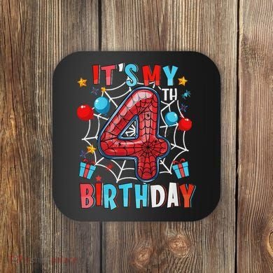 It's My 4th Birthday Spider Web Theme Party 4 Years Old Coaster