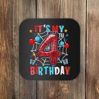 It's My 4th Birthday Spider Web Theme Party 4 Years Old Coaster thumb 0