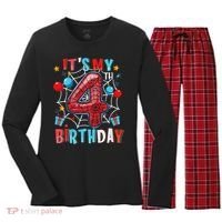 It's My 4th Birthday Spider Web Theme Party 4 Years Old Women's Long Sleeve Flannel Pajama Set  thumb 0